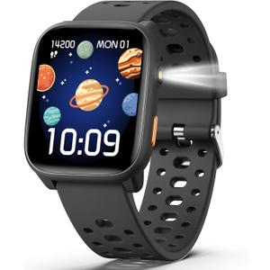Kids Smart Watch with Puzzle Games, 1.83" Kids Watches Heart Rate, Sleep Monitor, Pedometer, Alarm Clock, Flashlight, Gift for 6-16 Year Old Boys Girls Toys (Black)