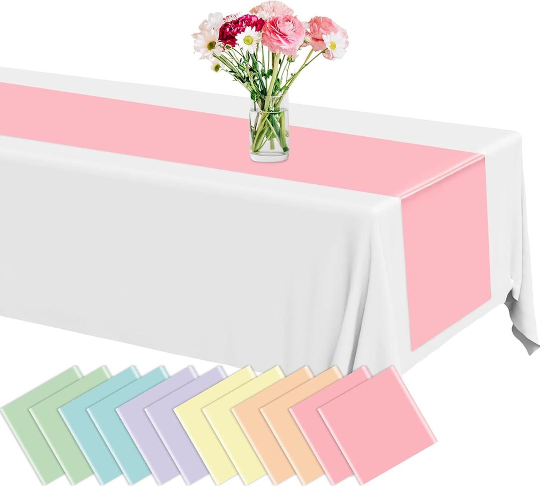 12 Pack Pastel Rainbow Plastic Table Runners 14 x 108in Pastel Long Wedding Table Runner Disposable Tables Runners for Dinner Banquet Tables Decor Ice Cream Party Wedding Birthday Party Decor