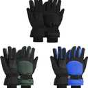 3 Pairs Winter Gloves for Kids Waterproof Snow Ski Gloves for Boys Girls Outdoor Toddler Mittens, 6-10 Years