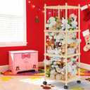 Stuffed Animal Storage and Holder - Large Size Wooden Animals Zoo Toy Organizer with Elastic Bands, Swivel Wheels and Castle Stickers, For Toddler Rooms, Playrooms, Bedrooms(58x16x16inch) (58inches)