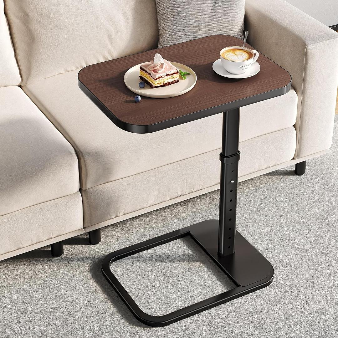 Adjustable Height TV Tray Table with Bumper Rounded Corner Design & Flip-top Side Table for Bedroom, Living Room, Bathroom and Study, End Table for Eating, Dinner or Laptop, Espresso