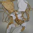 Sexy Women Color Block Swimsuit, Rhinestone Halter Thong Low Rise Bikini Set, Vacation Beach Pool Party Bathing Suits (Small, White & Coffee)