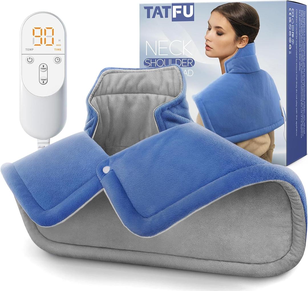 Heating pad for Neck, Back, Shoulder, Cramps Pain Relief, Gifts for Women, Men, Mom, Dad, 4 Auto-Off, Machine Washable, 6 Heat Settings, Ideal for Mothers Day, Fathers Day, Christmas, Birthdays (Blue/Gray)