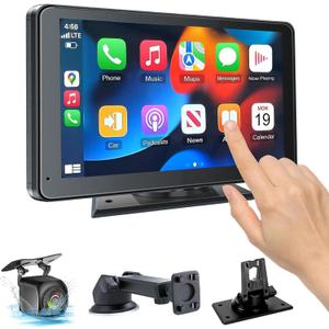 Hieha 2025 Wireless Portable Carplay and Android Auto, Carplay Screen for Car with Mirror Link/AUX/FM,7" Touchscreen Bluetooth 5.0, Marine Stereos for All Vehicles