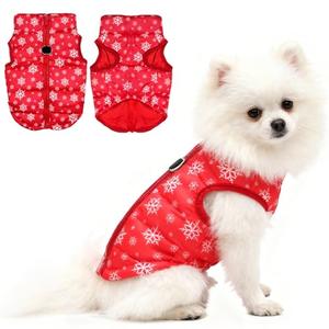 Idepet Pet Dog Cat Coat with Leash Anchor Color Patchwork Padded Puppy Vest Jacket Teddy Chihuahua Costumes Pug Cloth (X-Large,Red-Snowflake)