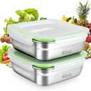 2 Pack Stainless Steel Sandwich Containers with Leak-Proof Airtight Lids, 40oz Reusable Metal Bento Lunch Boxes for Meal Prep, Snacks & Fruits, BPA-Free, Dishwasher & Freezer Safe (Green)