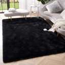 Amearea Premium Soft Area Rug 4x5.3 Feet, Black Rugs for Living Room, Fluffy Carpet for Bedroom Nursery Playroom Teen Home Decor, Comfortable Indoor Furry Dorm Carpets, Black
