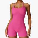 Women's One Piece Jumpsuits Shorts Rompers Sexy Bodysuit Workout Summer Outfits Gym Yoga Shapewear Pink S
