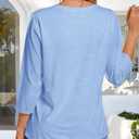 CHICGAL Women 3/4 Sleeve Shirts Casual Round Neck Tops Basic Tees Cute T-Shirts Blouses(Blue, 3XL)
