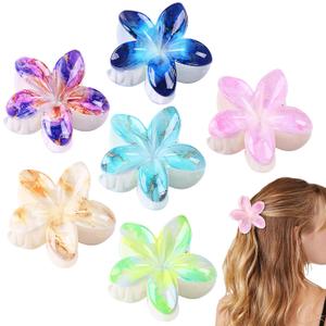6 PCS Hawaiian Plumeria Flower Hair Clips for Women - Cute Floral Hair Claw Clips for Girls, Non-Slip Decorative Hair Accessories for Thick Hair, Beach Tropical Gifts for Women