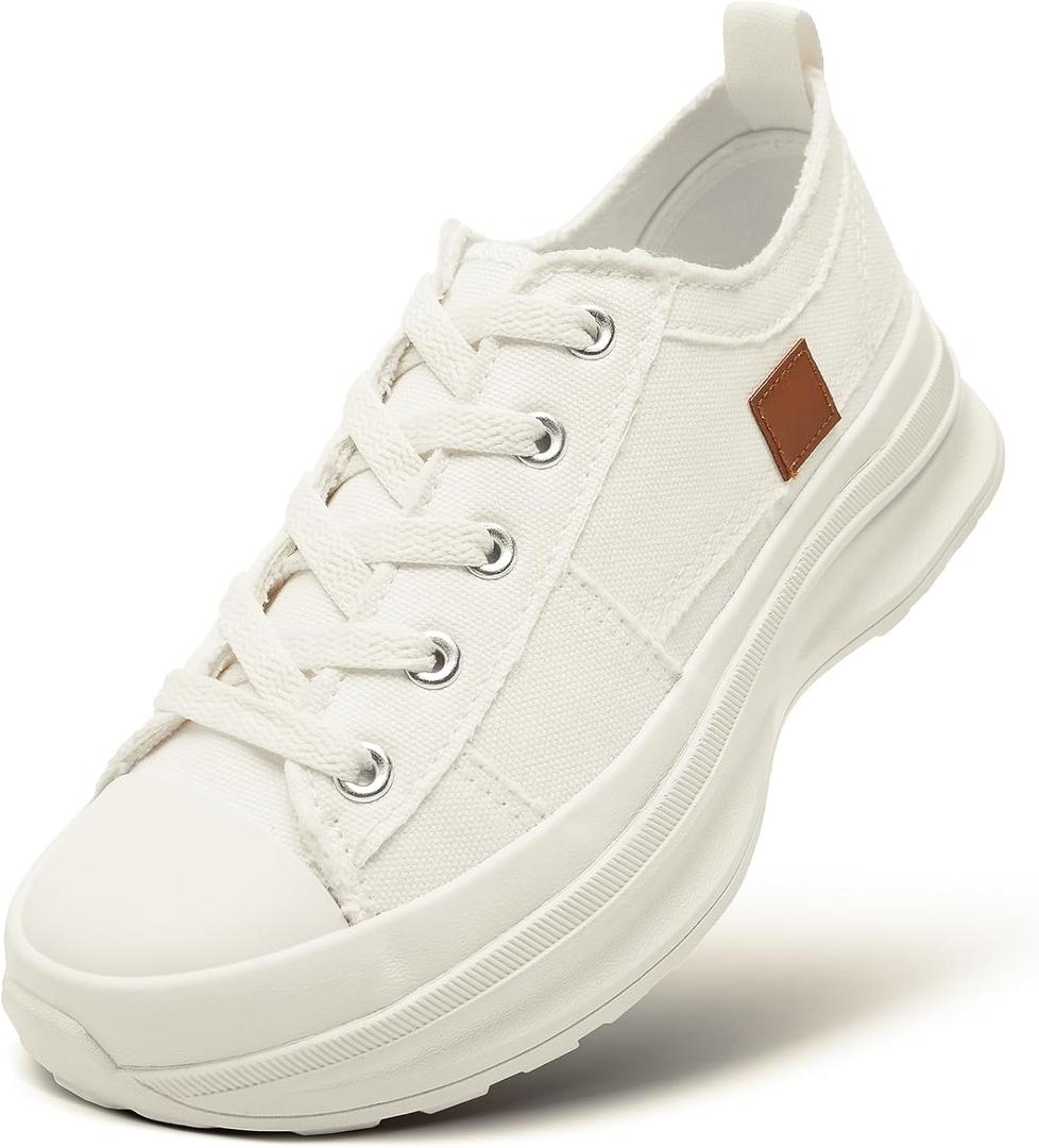 ZGR Womens Low Top Platform Sneakers,White Canvas Sneakers,Casual Platform Tennis Shoes (8)