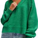 Saodimallsu Womens V Neck Pullover Sweaters Casual Knit Long Sleeve Loose 2025 Fall Cropped Tops (Small, Green)