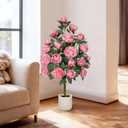 Hollyone Pink Fake Peonies Tree 4FT Peonies Artificial Flowers Tree in Pot Faux Peony Plants & Flowers in Planter Greenery Potted Plant Indoor Outdoor Front Door Porch Home Decor