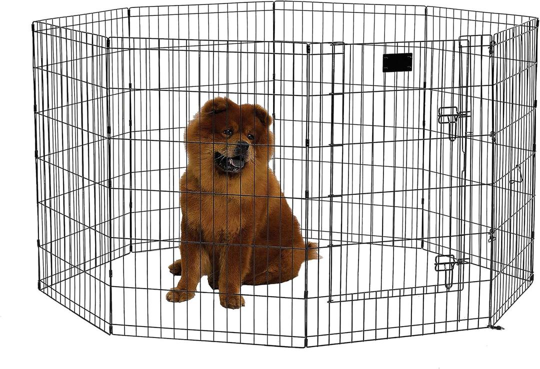Pets Dog Exercise Pen & Playpen, 24" W x 36" H, with Door, Black