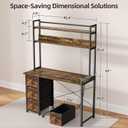 Aquzee 47" Computer Desk with 3 Drawers, Desk with Hutch and Power Outlets, Size: 47inch, 2 Tiers Hutch and 3 Drawers Storage Options