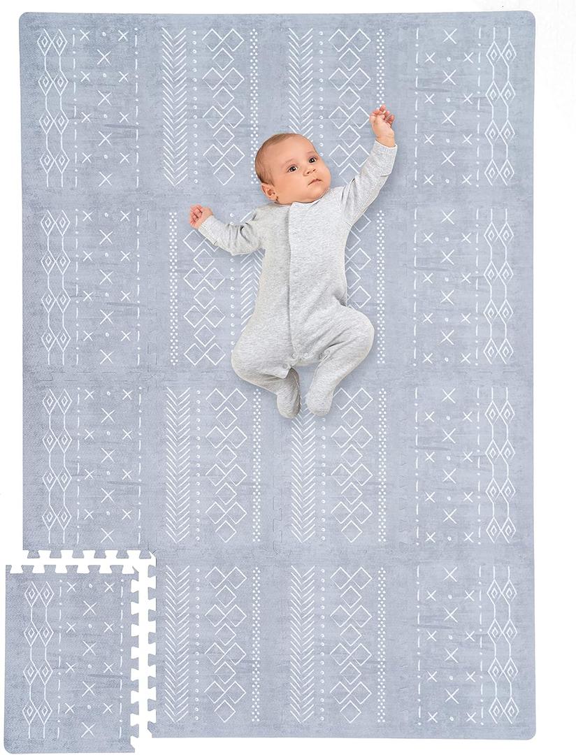 Stylish Baby Play Mat for Your Baby Boy or Girl - Large and Soft Floor Mat Creates A Safe Play Area for Little Ones - A Beautiful Playmat Made of Soft Foam Tiles Fits Nicely As A Kids Playroom Rug