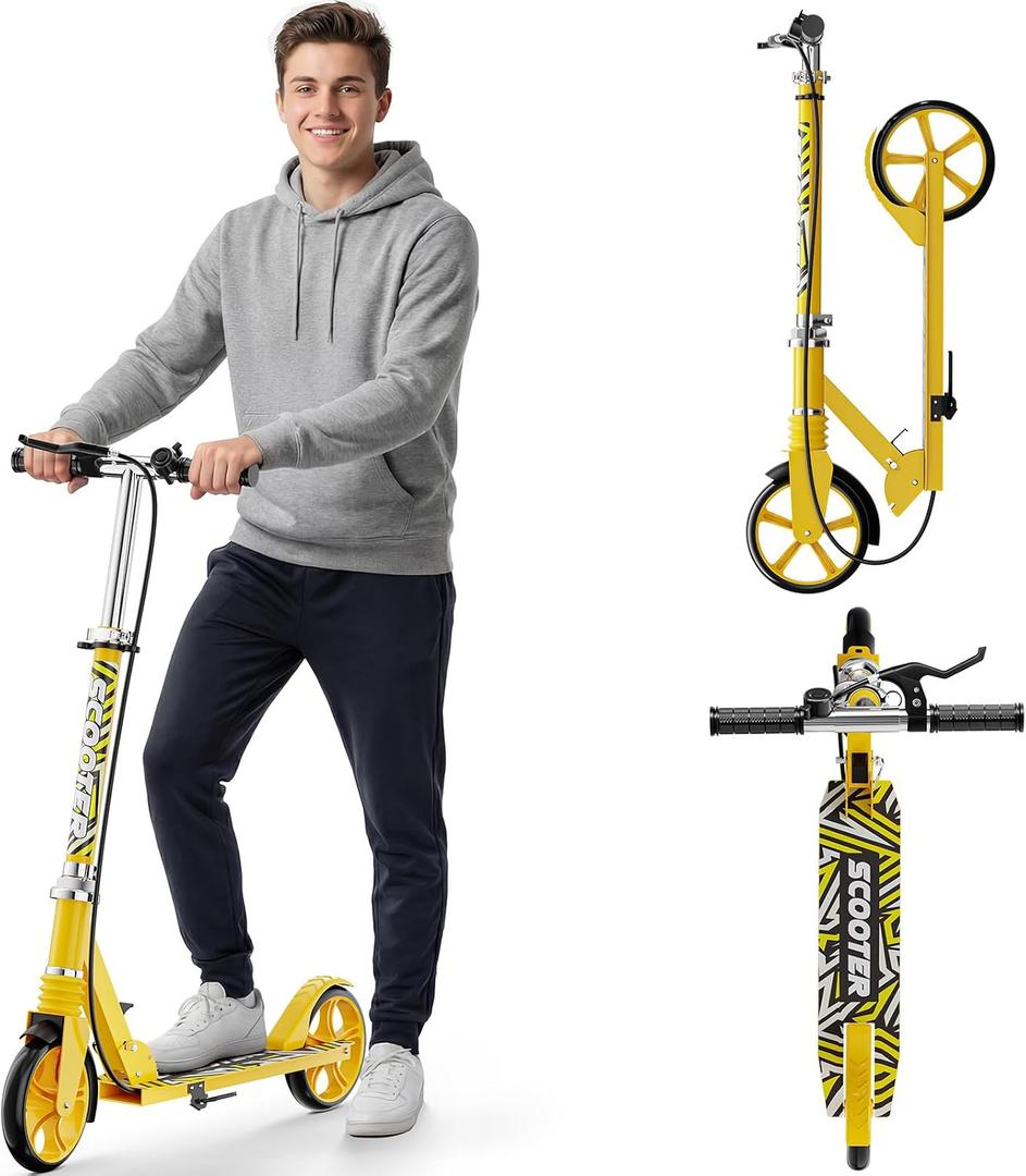 Scooters for Kids 8-12, Teens & Adults - Load 240 LBS, 8-Inch Wheels, Kick Scooter with Shock Absorption System, Hand Brake & Bell, 4 Adjustable Height Levels, Perfect for School, Commuting or Park