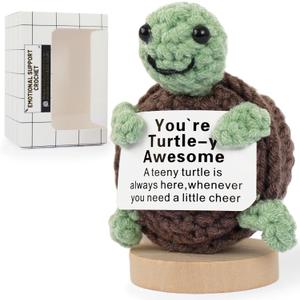 Positive Crochet Turtle, Mini Handmade Crochet Animals Emotional Motivational Cute Animal Gifts, Funny Small Inspirational Sea Turtle Birthday Gifts for Women Men
