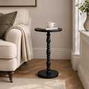 Round Side Table, Solid Wood Pedestal Drink Table for Small Spaces, Modern Accent End Table with Non-Slip Base for Living Room, Bedroom, Sofa Couch, Black