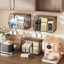 Delamu Stackable Metal Fruit Basket with Wood Lid 3 Pack, Hanging Wall Organizer for Kitchen Counter, Pantry Storage for Onions, Potatoes, Garli, Fruits, Spices, Black