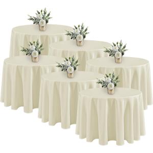 Fitable 6 Pack Ivory Round Table Clothes - 90 Inches in Diameter - Stain Resistant and Washable Tablecloths, Polyester Fabric Table Covers for Wedding, Party, Banquet, Gathering