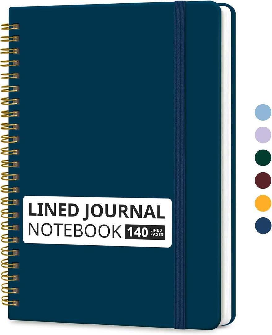 Taja Lined Spiral Journal Notebook for Women & Men, 140 Pages, College Ruled Hardcover Notebook for Work & Note Taking, Journals for Writing, A5(5.7" x 7.9") Navy