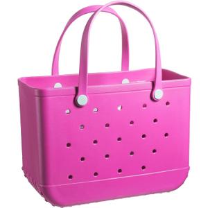 Large Beach Bag Waterproof Travel Tote Bag Washable Open Tote Bag for Beach, Pool Boat, School Sports (Medium, Hot Pink Bag)