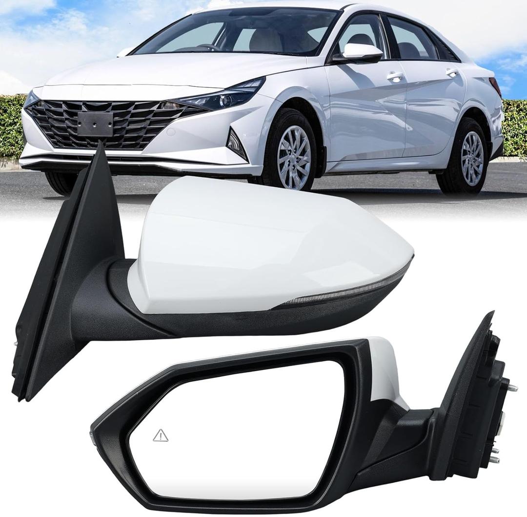Driver Side Mirror Compatible with 2021-2025 Hyundai Elantra w/Blind Spot Detection Heated Manual Folding Power Glass Turn Signal Rear View Mirror Replace 87610AA170 White 8 Pins USA Built