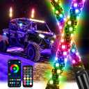 Whip Lights, 2Pcs 1FT RGB LED Whip Lights for Side by Side with Wireless Remote and APP Control, RGB Chasing Lighted Antenna Whips for UTV ATV Truck Polaris Dune Buggy RZR Can-Am