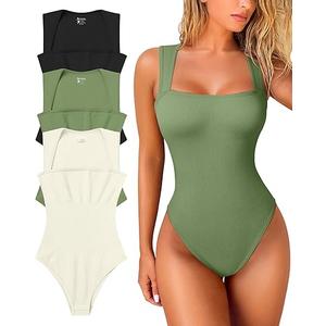 OQQ Bodysuit M 3 Pack Black Green Beige