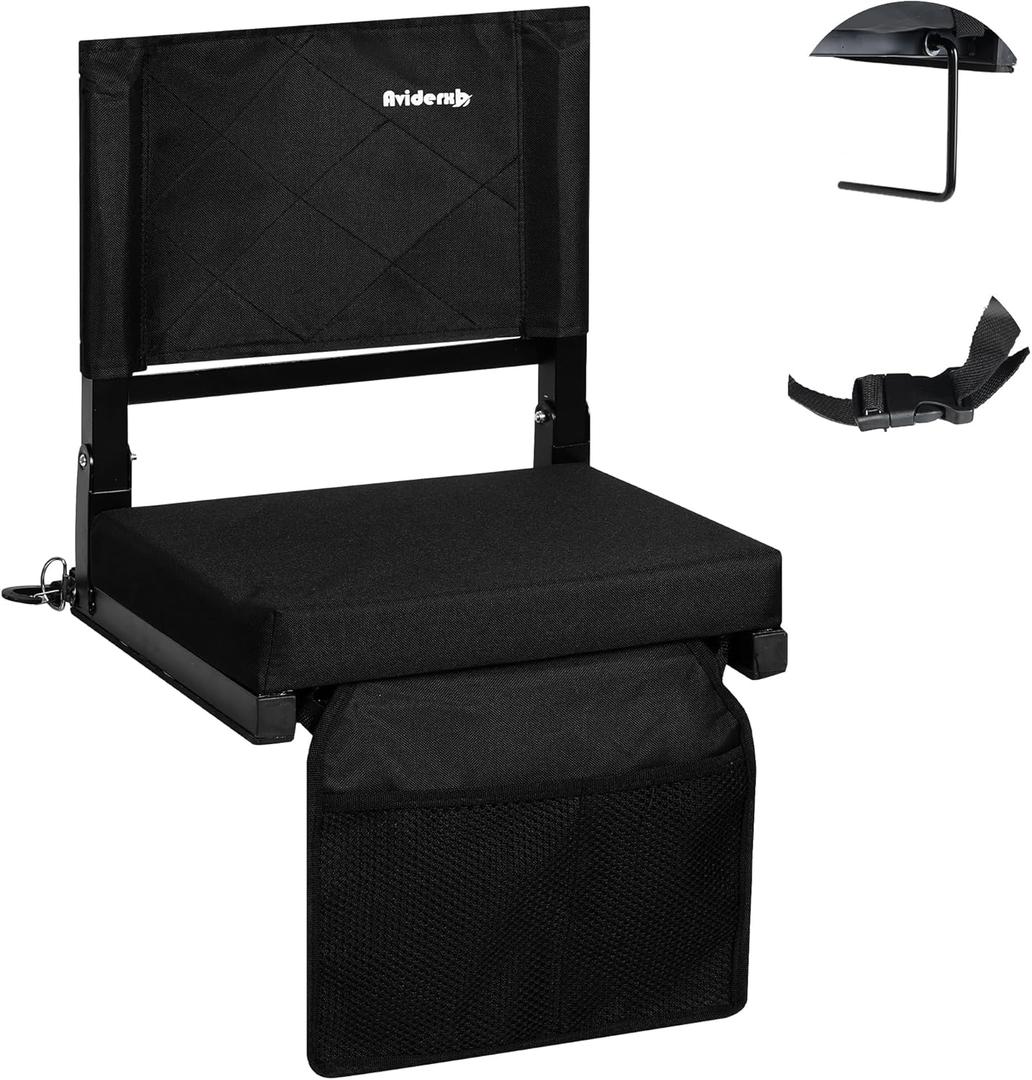 Stadium Seats for Bleacher Chairs with Back Support and Soft Cushion, Wide Portable 600D Water-Resistant Padded Stadium Seat (14.1 x 10.6 inch, Black)