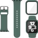 Sport Silicone Band and Case with Screen Protector for Apple Watch Series 11 Series 10 Series 9 Series 8 Series 7 Series 6 SE(Gen 1,2,3) Series 5 Series 4 (Pine Green)