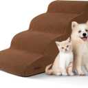 4-Step Dog Stairs and Ramp for Beds or Couches  Non-Slip Sturdy Pet Steps for Small Dogs and Cats,17.4" H,Brown