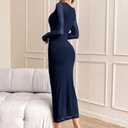 LIGHT DOT Women's Long Sleeve Bodycon Midi Dress Classy Elegant Mesh Ruched Cocktail Dress Guest Evening Formal (X-Large, Blue)