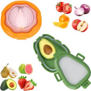 KMOSENIA 2pc Fruit Storage Containers for Fridge, Avocado Saver and Onion Storage Set, Reusable Silicone Food Storage Containers for Tomatoes, Lemons, and Potatoes (2)