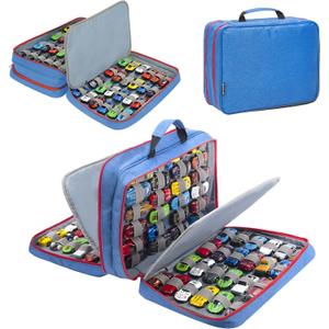 KISLANE 96 Toy Cars Storage Case Compatible with Matchbox Cars, Matchbox Cars Organizer Storage for Mini Toys, Toy Cars, Matchbox Cars, Small Dolls(Bag Only) (Blue)
