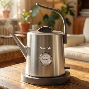 Smartyle® Electric Tea Kettle with Thermometer,1.0L Gooseneck Electric Kettle,304 Stainless Steel,Auto ShutOff,1200W Pour Over Coffee Pot for Brewing Coffee & Tea at Home,Office,or Café (Chrome)