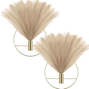 Wesiti 2 Set Boho Pampas Wall Decor Include 6 Artificial Pampas Plants and 2 Gold Metal Round Hanging Hoop Gold Boho Wall Mounted Decor Hanging Home Modern Artificial Display Wall Art(Brown)
