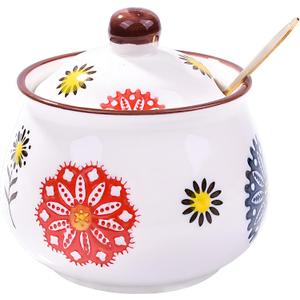 Ceramic Sugar Bowls with Spoons, Salt Jar Seasoning Container with Lid for Home and Kitchen (XYH)