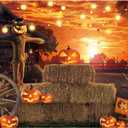 Funnytree 82" x 59" Halloween Photography Backdrop Hallowmas Eve Gloomy Devil Pumpkin Scarecrow Background Horrible Scary Nightmare Party Banner Dress Up Decor Favors Gifts Photobooth Props