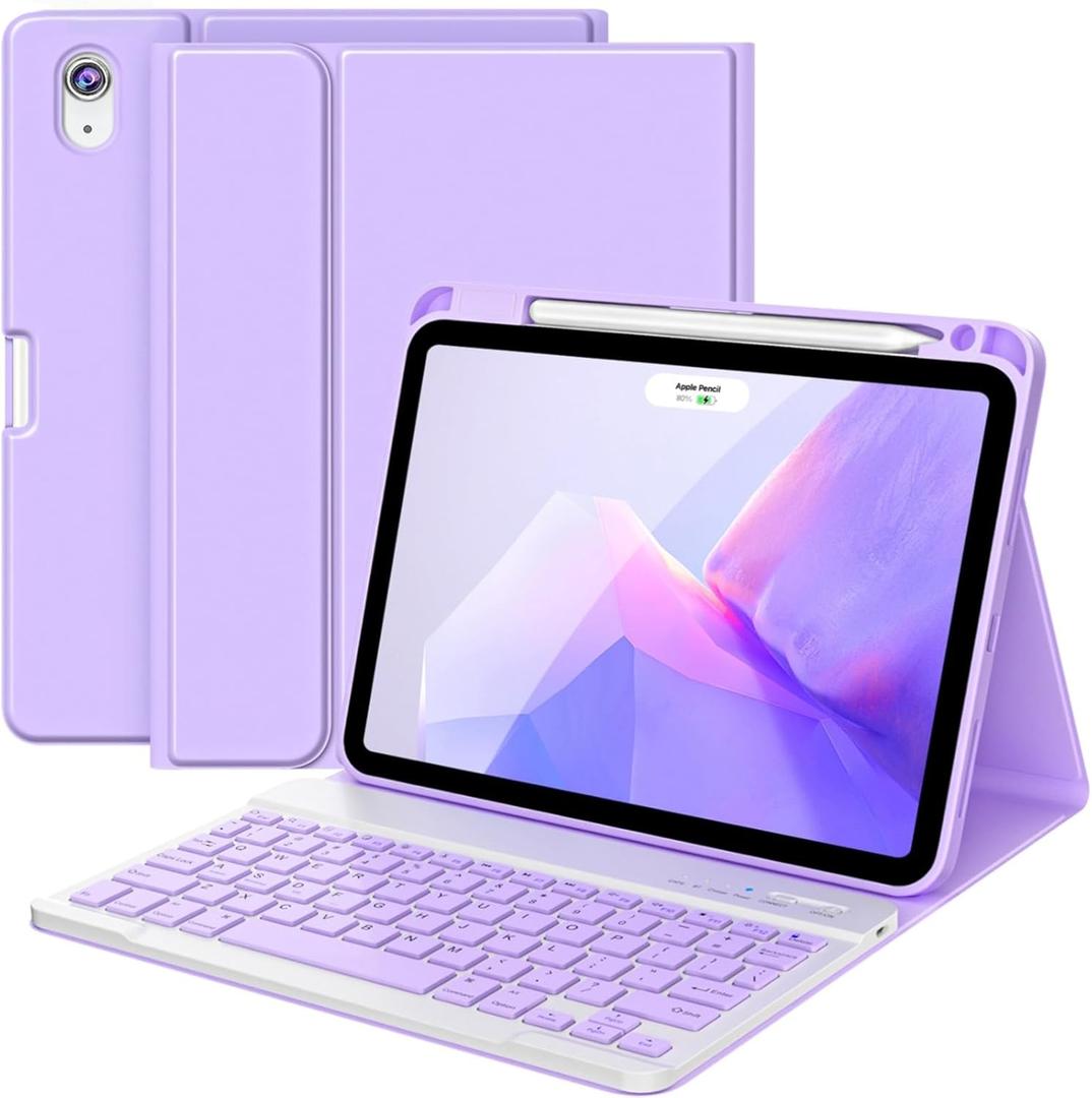 FUWANG Keyboard Case for iPad Air 11 inch Case with Keyboard (M3/M2) 2025/2024 & Air 5th 4th Generation Case with Keyboard, Detachable Wireless Keyboard Cover for iPad Air 11 Inch/Air 5/Air 4, Purple