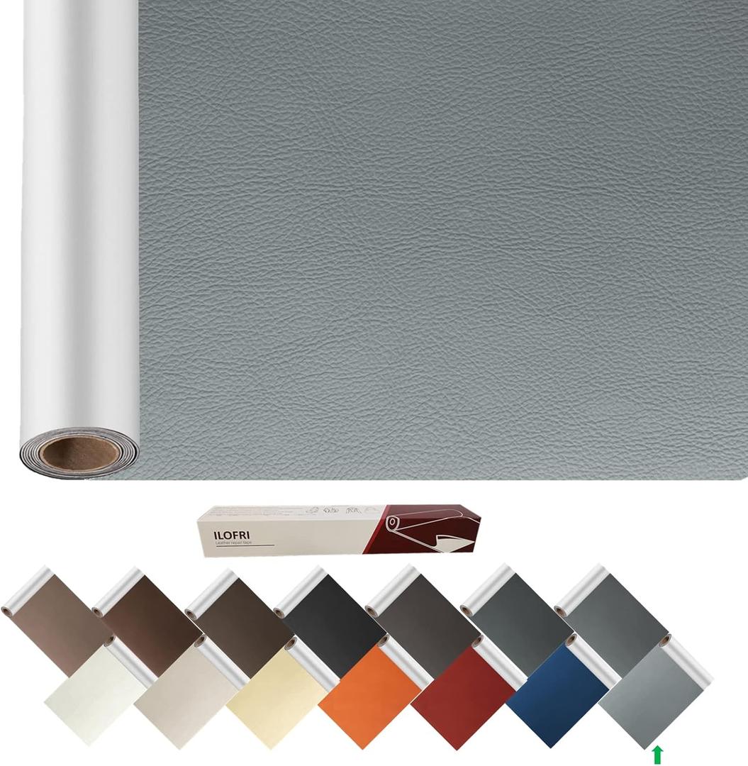 ILOFRI Large Leather Repair Patch Tape Light Grey 60x17 inch, Durable Self Adhesive Leather and Repair Kit for Couches, Car Seats, Furniture, Upholstery, Sofa, Boat Seats - Light Grey