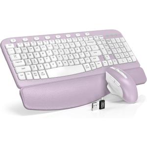 SABLUTE Wireless Keyboard and Mouse Combo, Ergonomic Wave Key, Cushioned Plam Rest, Comfortable Silent Natural Typing, 2.4G Lag-Free, Full Size Keyboards Cordless Set for Multi-OS, Windows/Mac, Purple