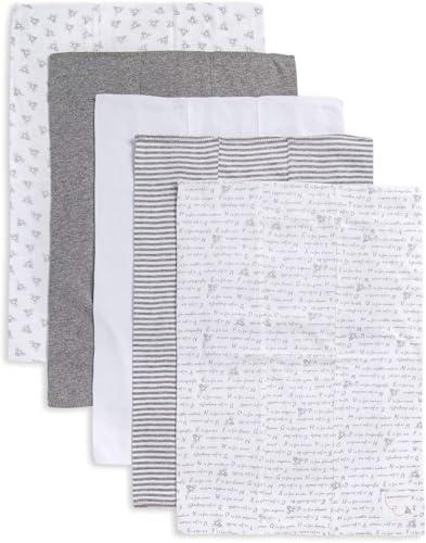 Burts Bees Baby Infant Burp Cloths, 100% Organic Cotton Extra Absorbent Soft Fabric Drool Cloths, 5-Pack Newborn Must-Have Essential Large Burping Cloths, One Size 17 x 11.75 Inches, Heather Grey Printed 