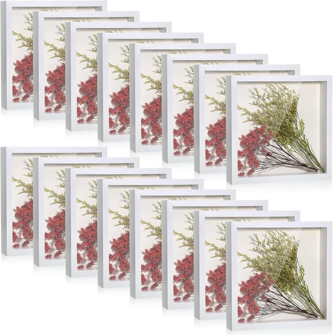 Ripeng 16 Pack Shadow Box Frame Display Case Picture Frame for Wedding Bouquet, Teacher Crafts, Photo, Ticket, Valentine, Easter, Medal, DIY Wall or Tabletop Gift(8 x 8 Inch, White)