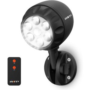 ASOFTY Wireless Battery Operated Motion Sensor Outdoor Light, 6 LED 1000LM LED Spotlights with Remote Control, IP65 Waterproof 6000K Motion Security Light for Garage Yard Porch and Patio