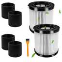 Smilefil 2-Pack DCV5801H HEPA Replacement Filters Compatible with DEWALT DCV580H (Cordless) & DCV581H 20V MAX Wet/Dry Vacuum, Washable & Reusable with 4 Foam Sleeve Filters & 1 Brush