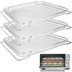 Air Fryer Basket for Breville Smart Oven Air Fryer Pro, 3PCS Steel Mesh Dehydrate Baking Microwave Oven Baskets Accessories Tray for Basket BOV900 and BOV950 Toaster (16.5"D x 11.8"W x 1.8"H)