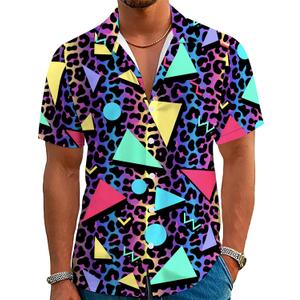 80s 90s Outfit for Men Short Sleeve Button Down Hawaiian Shirt Funny Vintage Retro Beach Shirts (Blue, L)