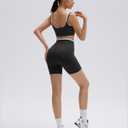 SUUKSESS Women 2 Pieces Workout Sets Padded Spaghetti Straps Camis High Waist Biker Shorts (Black, M)